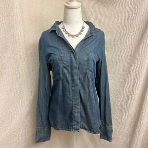 Andrea Jovine Denim Shirt Small Soft Tencel Button Up Long Sleeve Top Western
